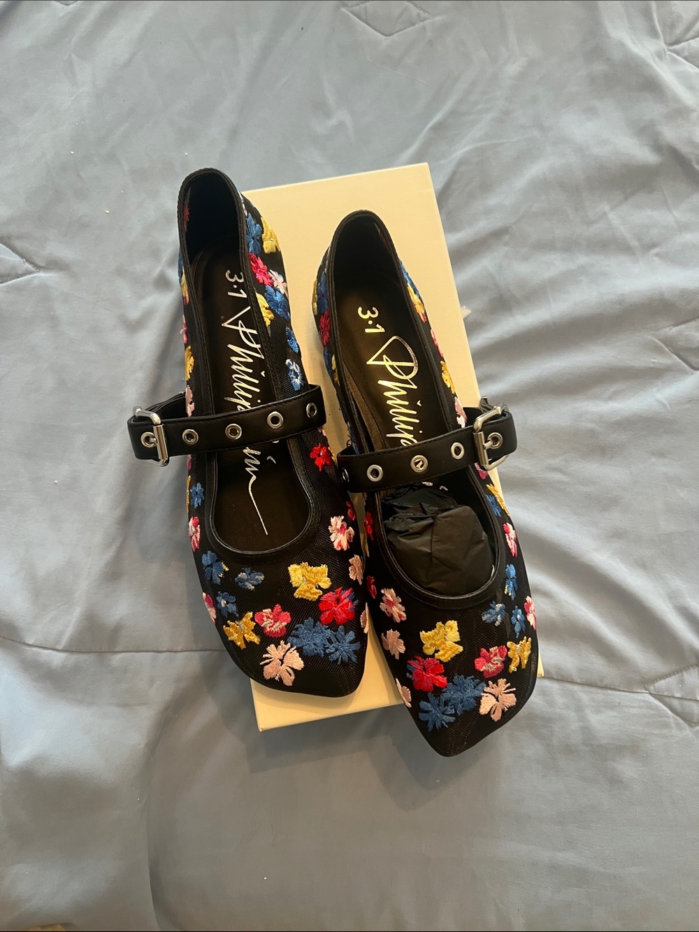 3.1 Phillip Lim SS24 Floral Embroidered Mesh Mary Jane Flats - Picture 2 of 6